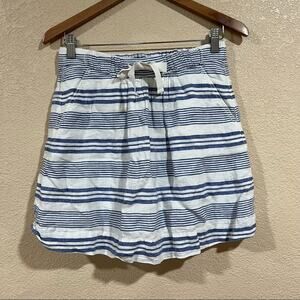 J. Crew Boardwalk Linen Skirt Blue White Striped Nautical Pockets Mini
